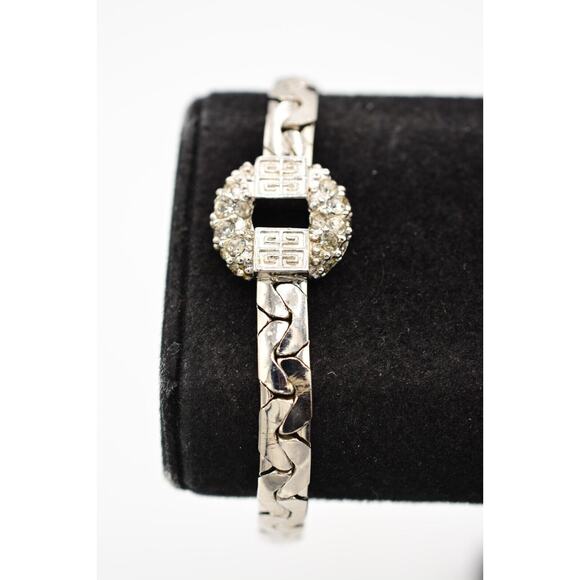 Givenchy Vintage Logo Bracelet 4G Rhinestone Crystal Chain Signed 1989s BinD - Picture 1 of 12